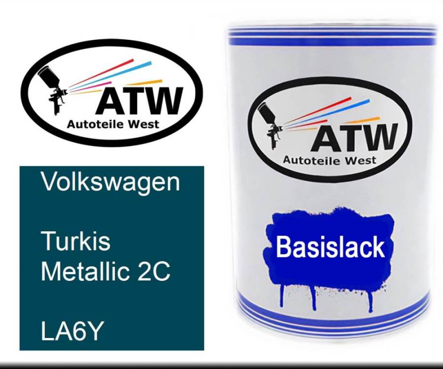 Volkswagen, Turkis Metallic 2C, LA6Y: 500ml Lackdose, von ATW Autoteile West.